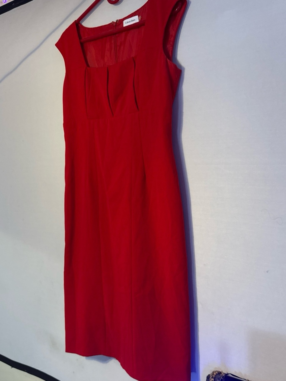 Calvin Klein Red Square-Neck Midi Dress